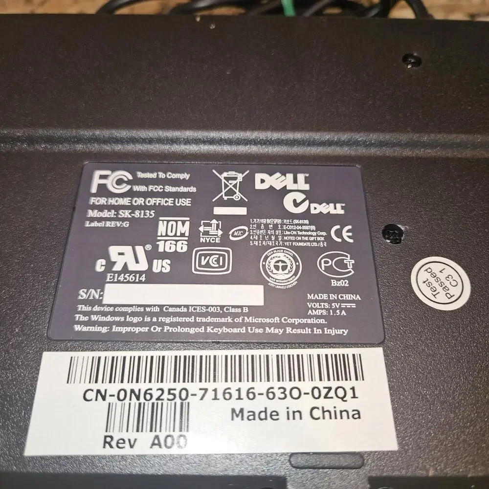 Dell SK-8135 USB Hub Wired, Multimedia Keyboard - Black Tested